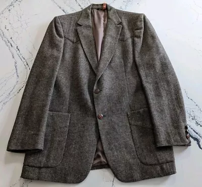 Vintage Stetson Tweed Blazer Men's 40R Wool Houndstooth Windowpane Western Coat • $65