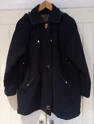 Ladies David Barry Dark Blue Hooded Gold Hardware Coat UK 16 Used • £14