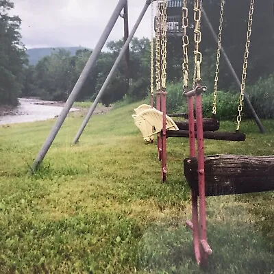 Vintage Color Photo Swing Set Horse Heads Wood Chains Playground Outdoors  • $6.69