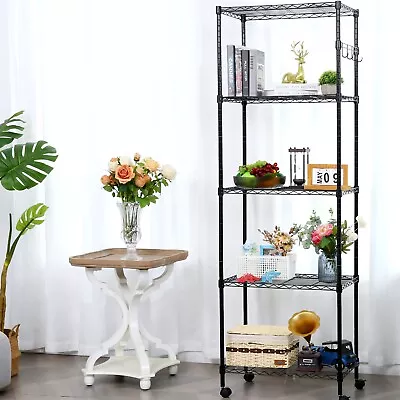 5 Tier Metal Storage Rack/Shelving On Wheel Wire Shelf Kitchen/Office Unit New • £49.99