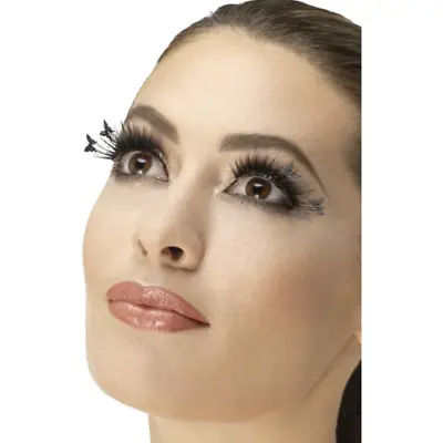 Black False Eyelashes Butterfly Wings + Glue Fake Lash Ladies Fancy Dress Access • $42.53