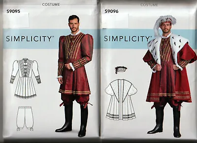 Simplicity Sewing Pattern Men's Costume Doublet Pantaloons Coat Hat 9095 Or 9096 • $10.99