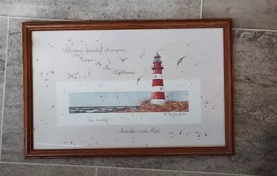 Vintage D. Morgan 1990 Lighthouse Scene Signed By Artist 17  X 11  Oak Frame • $11.50