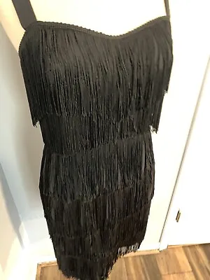 Vintage 60s Does 20s Fringe Flapper Mini Dress Mod Classic GoGo Twee Boho Goth M • $68