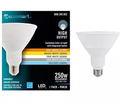 Ecosmart Dimmable LED Light Bulb 2700-5000 Color Changing Integrated Switch 250W • $4.99