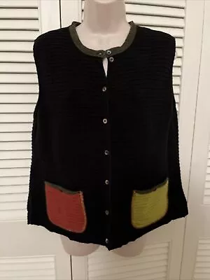 Vintage Margaret Winters Black Sweater Vest Sz Medium 100% Cotton GUC • $21.99