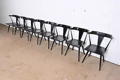 Paul McCobb Planner Group Black Lacquered T-Back Dining Chairs Set Of Eight • $8995