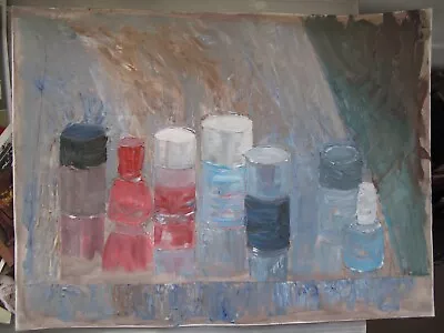 Bottles In The Bathroom - Oil On Canvas Paper - 42 X 56cm • £300