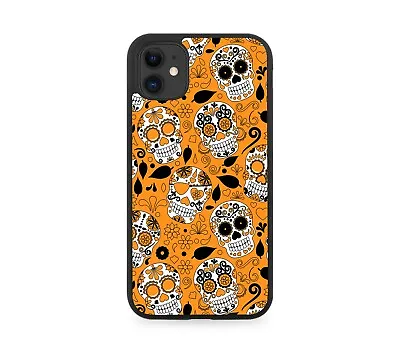 Orange Sugar Skull Rubber Phone Case Skulls Mexican Halloween Floral Faces G589 • £15.90