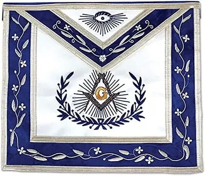 Master Mason With Embroidered Border Masonic Apron - [Blue & White] • $34