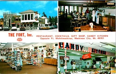 The Fort Restaurant & Gift Shop MACKINAW CITY Michigan Advertising Postcard • $3