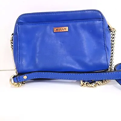 Milly New York Blue Leather  Chain Detail Crossbody Messenger  Handbag • $37.83