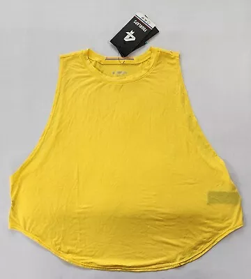 Four Laps Tank Women's Large Yellow/Squash Curve Cropped Fitness Workout • £18.20