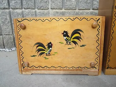 Mid-century Farmhouse Woodware Rooster Woodpecker Bread Box W/ Cutting Board • $49