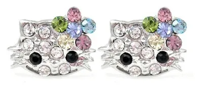$9.99 • Buy X-small 1/4  Hello Kitty Look Rainbow Crystal Stud Earrings