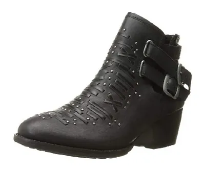 Caterpillar CAT Women's Cheyenne Black Buckle Studded Leather Boots • $201.56
