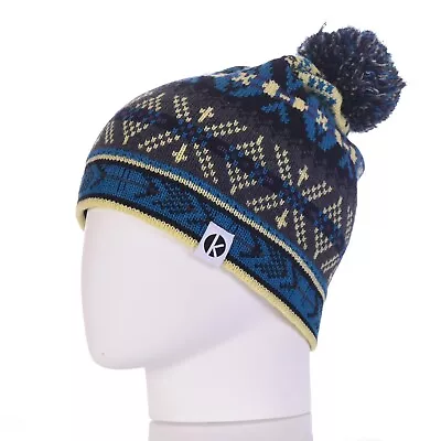 100% Pure Merino Wool Traditional Fair Isle Knitted Bobble Beanie Hat SALE! • £16.99