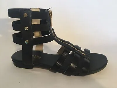 Women’s Michael Kors Gladiator Sandals Shoes Black Leather Gold Studs Size 6 • $20