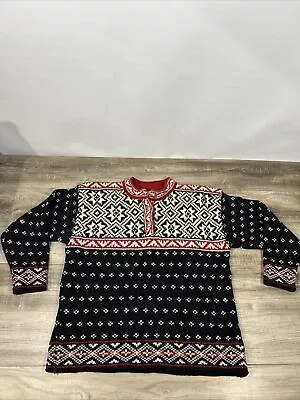 Vintage LL Bean Sweater Women's Med Red Wool Blend Fair Isle Nordic Buttons USA • $23.99