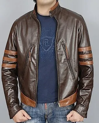 X-MEN Origins Logan Wolverine Brown Leather Jacket Halloween Costume Biker • $79.99