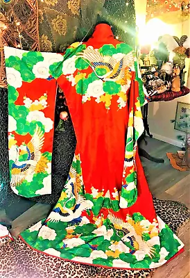 Vintage Bohemian Spirited Signed Artist Heavy Silk Arist Wedding UCHIKAKE Kimono • $895