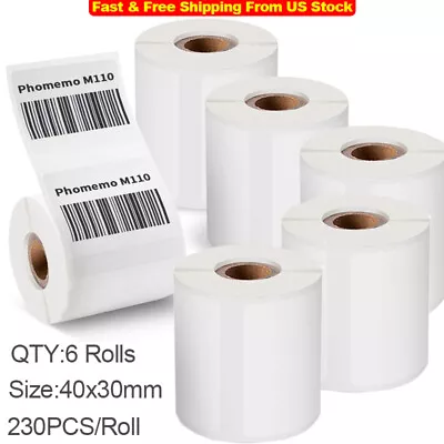 6 Rolls 40x30mm Sticker Label Self-Adhesive  Paper For Phomemo M110/M200 Printer • $28.99