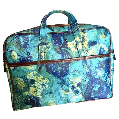 BRIEFCASE VTG Suitcase Luggage MCM 60s Blue Green Brush Bag Case Laptop • $26.99