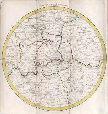 Eighteenth Century Hand-Col. Map Of London & Environs 1787 - PRICE REDUCED • $70