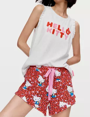 New Peter Alexander Hello Kitty Ruffle Tank Top & Shorts Pj Set Large Rrp$119.90 • $70