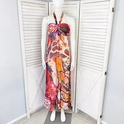 Xhilaration Maxi Dress Womens XS Red Orange Floral Chiffon Strapless Halter • $18