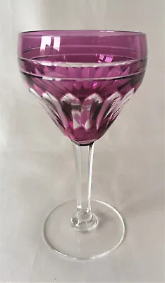 Val St Lambert Small Amethyst Overlay Cut Crystal Hock/Wine Glass. 13cms • £35