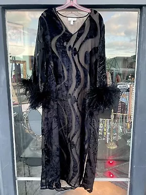 Vtg Valentino Sheer Ostrich Feather Gothic Lounge Evening Gown Dress Lingerie M • $150