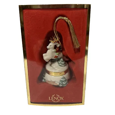 VTG LENOX  Christmas TREASURE BOX RIDING A  REINDEER Hinged Box Ornament • $19.99