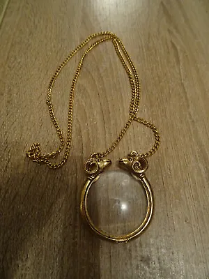 Vintage FLORENZA Rams Head Magnifying Glass Gold Tone Pendant Necklace FREE P&P • £74.99