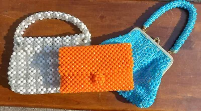 $70 • Buy 3 Mid-Century Modern 60s Plastic Beaded Purses 