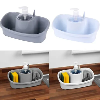 Sink Caddy Washing Up Liquid Soap Dispenser & Sponge Holder Plastic Kitchen Tidy • £7.90