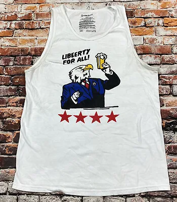 (G) Volcom Mens White Liberty For All Tank Top Shirt M Patriotic Beer • $9.79