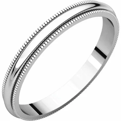 2.5mm 14K Solid White Gold Milgrain Half Round Comfort Fit Wedding Band Ring • $131