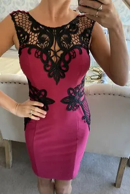 £29.99 • Buy Lipsy Bodycon Dress 16 Berry Pink Black Lace Evening Wiggle Pencil Party UK