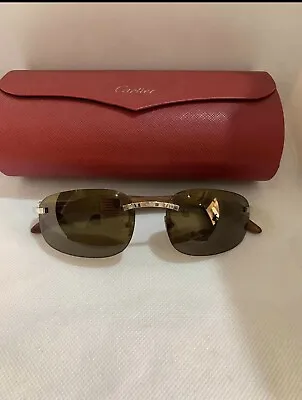 $1600 • Buy Vintage Cartier Rimless Wood Sunglasses Frame Original Lenses Platinum Look