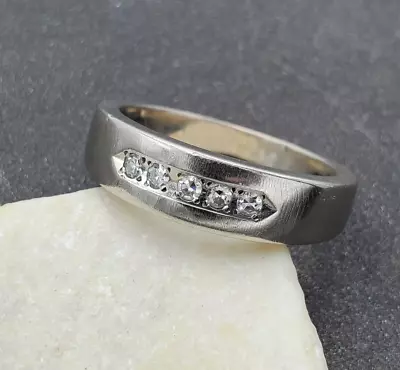 Estate GWR Solid 14k White Gold Diamond Men's Textured Wedding Band Ring VIDEO • $349.99