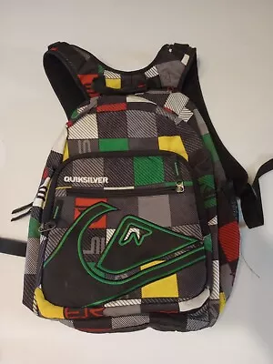  Quiksilver Backpack Black Multi Color School College Bag Travel Adjustable GUC • £21.38