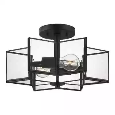 Home Decorators Collection Malena 14.25 In. 2-Light Matte Black Semi-Flush Mount • $64.95