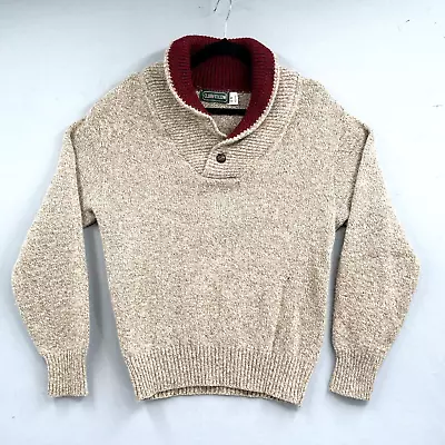 Vtg 90s Clubfellow Wool Sweater Mens Sz M Oatmeal Fleck Button Shawl Collar Hip • $44.99