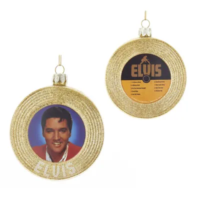 Kurt Adler Elvis® 3.5  Glass Gold Record Two-sided Gold Glittered Xmas Ornament • $18.88