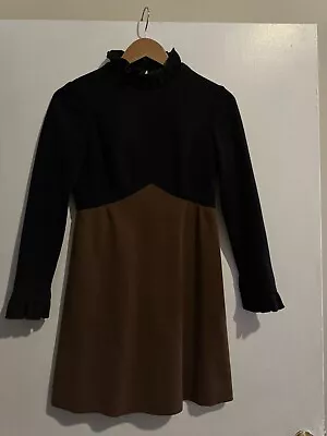 Vintage 70s Black And Brown High Neck Mini Dress (No Label) S • $30