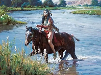 Martin Grelle Crossing The Greasy Grass Canvas Giclee S/N COA 12  X 16  #62/65 • $425