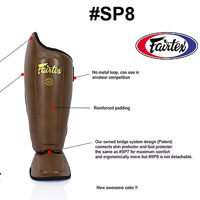 Fairtex Sp8 Shin Pads Guards Brown Muay Thai Kick Boxing Mma K1 Protective Gear • $89