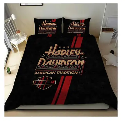 Harley Davidson On Black Theme Full Bedding Duvet Cover Set (4pcs) • $69.99