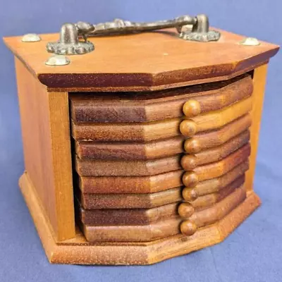 Vintage Wood Cork Drink Coasters Set Of 8  Wooden Storage Box Holder With Handle • $14